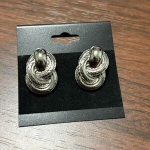 Vintage Silver Tone Love Knot Earrings Textured Pierced Retro Statement